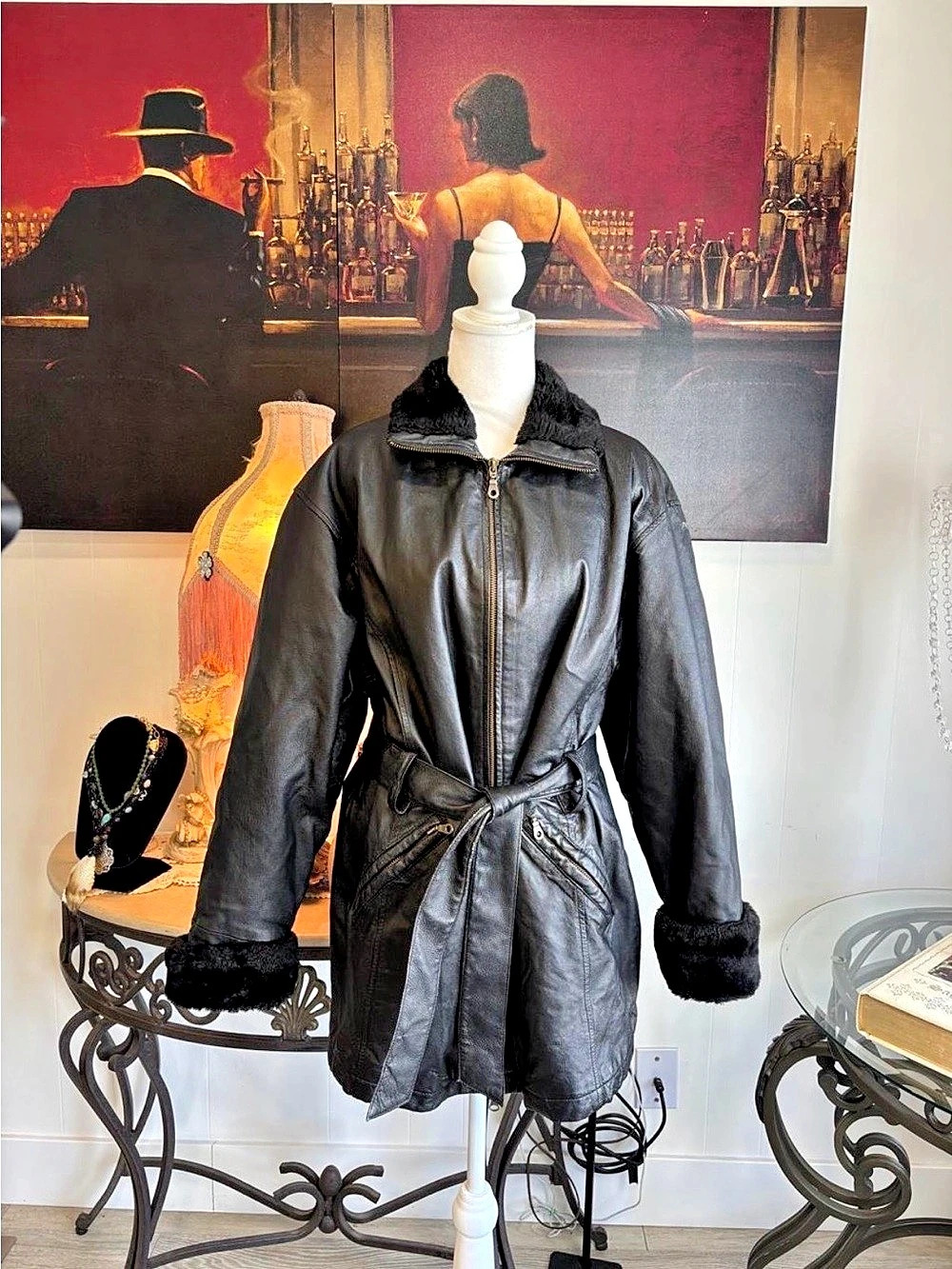 Wilson Leather Jacket with Faux Fur Trim in Black Size Medium